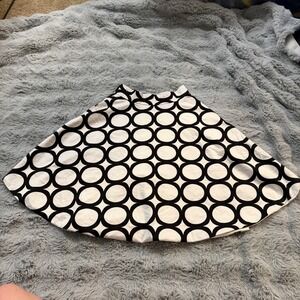 Amanda + Chelsea Black White Geometric Circle Print A-Line Skirt Size 2 Mod